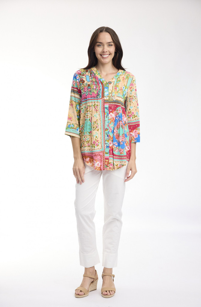 Women's Top | Foulard Fleurs Pleated Top | ORIENTIQUE