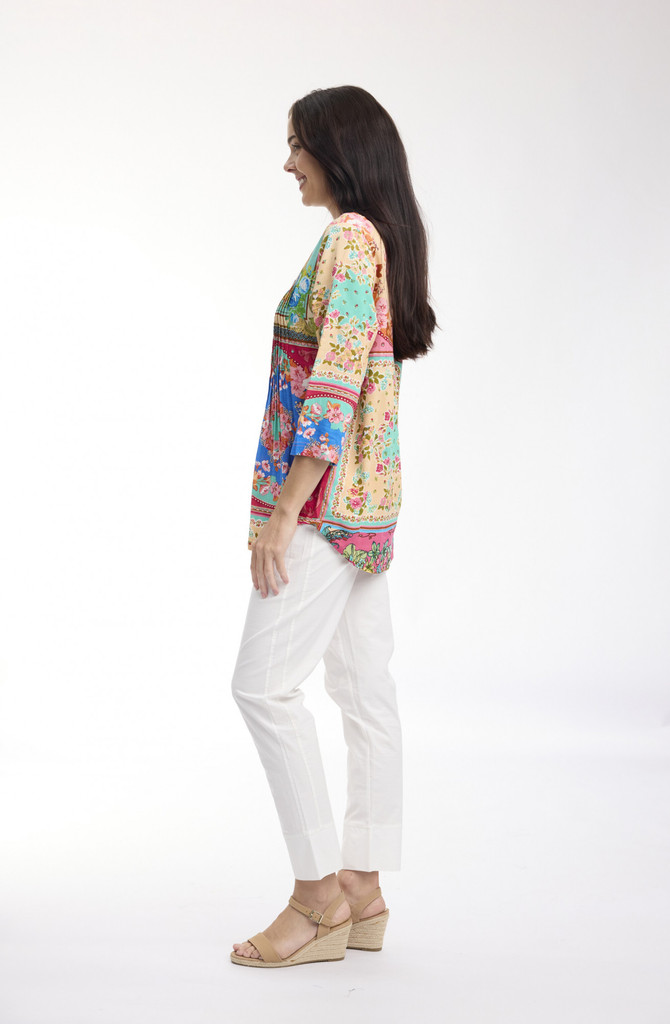 Women's Top | Foulard Fleurs Pleated Top | ORIENTIQUE