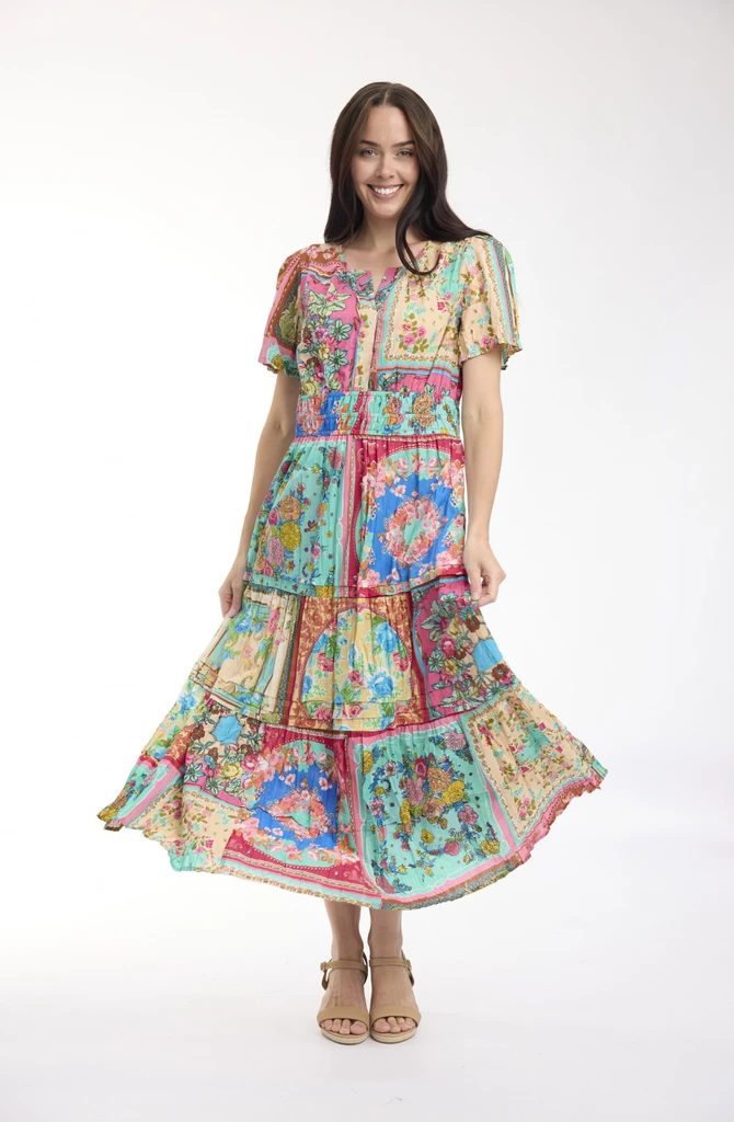 Women's Dresses | Foulard Fleurs Maxi Short Sleeve Dress | ORIENTIQUE