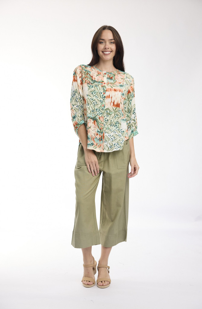Women's Top | St Michiel Round Neck Buttonthrough Top | ORIENTIQUE