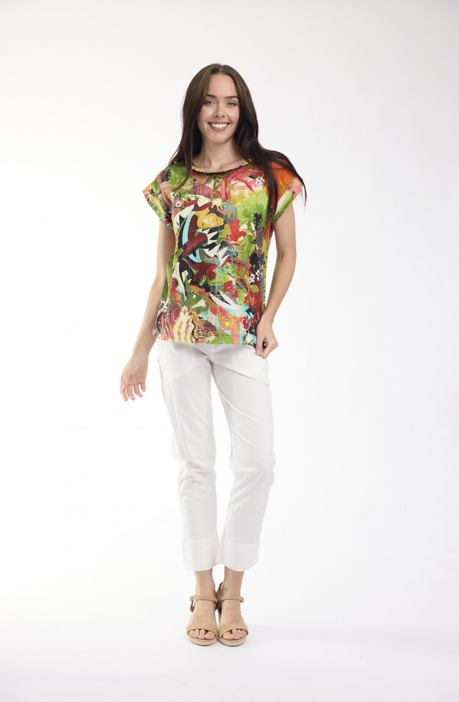 Women's Top | Jardin Exotique Rolled Neckline Top | ORIENTIQUE