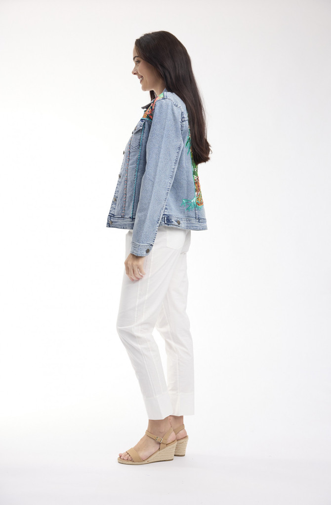 Women's Dresses | Jardin Exotique Denim Patch Jacket  | ORIENTIQUE