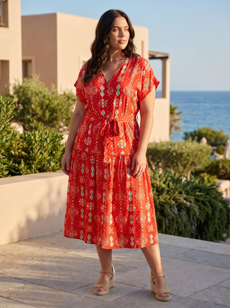Women's Dresses | Jardin Exotique V Neck Buttonthrough Short Dress | ORIENTIQUE