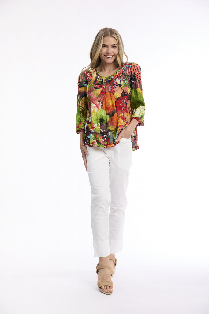 Women's Top | Jardin Exotique Pleated Top | ORIENTIQUE