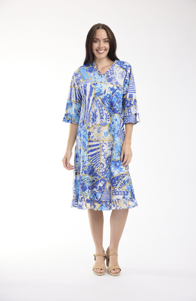 Women's Dresses | 50yrs Oriental Bias V Neck Frill Dress | ORIENTIQUE