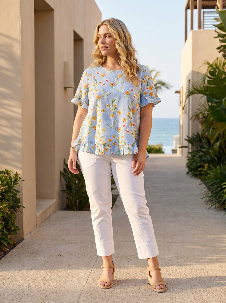 Women's Top | Sur Mer Frill Top | ORIENTIQUE