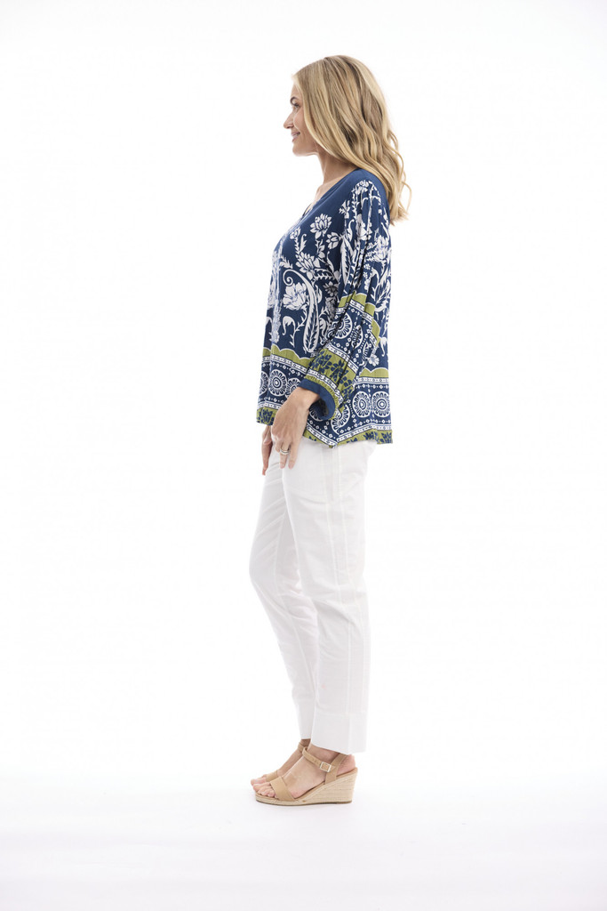 Paisley Border Navy Boho Top 3/4 Sleeve by Orientique | Alibi Online Australia

