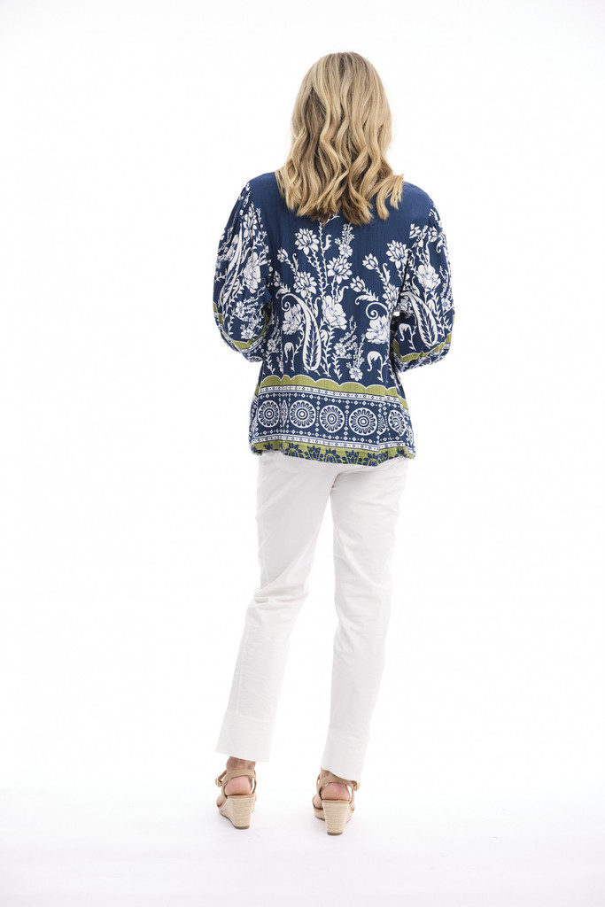Paisley Border Navy Boho Top 3/4 Sleeve by Orientique | Alibi Online Australia
