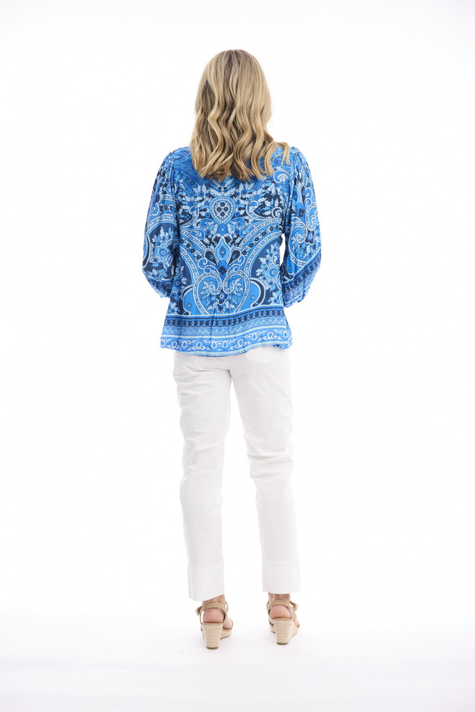 Paisley Border Black Boho Top 3/4 Sleeve by Orientique | Alibi Online Australia
