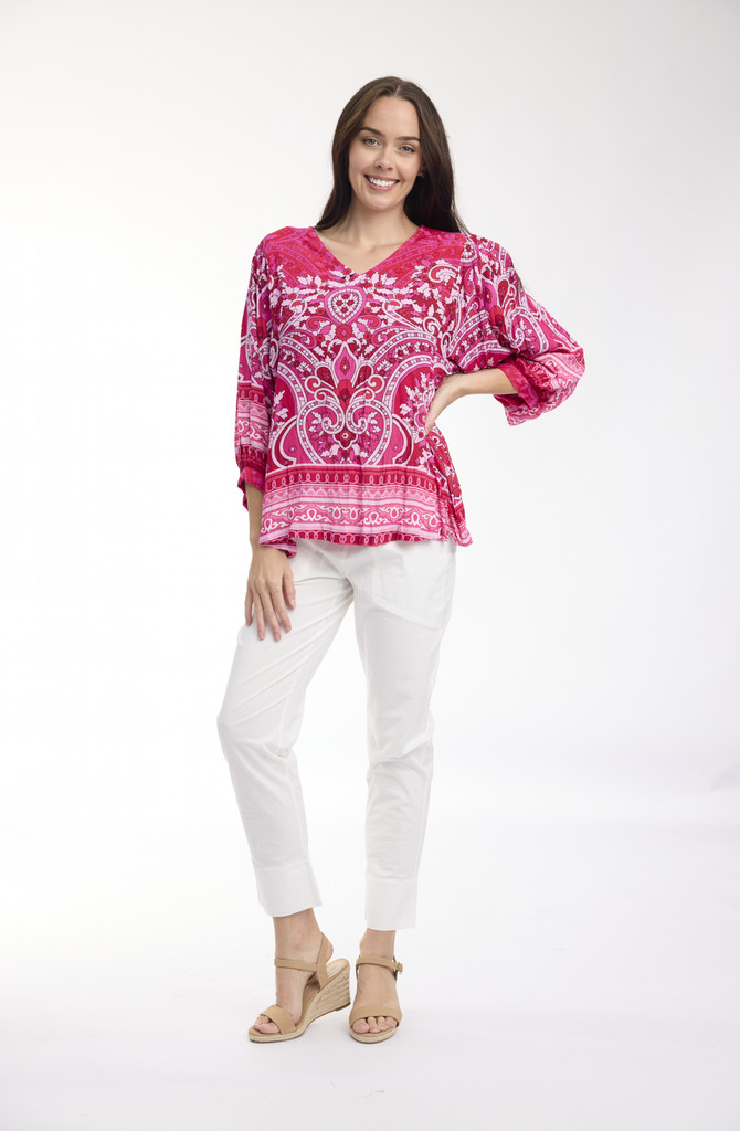 Graded Border Pink Boho Top 3/4 Sleeve by Orientique | Alibi Online Australia
