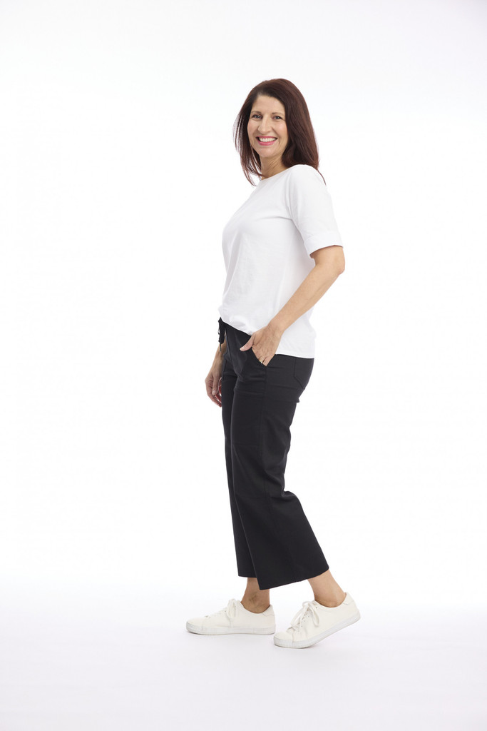 Black Drawstring Wide Leg 7/8 Pants by Café Latte | Alibi Online Australia
