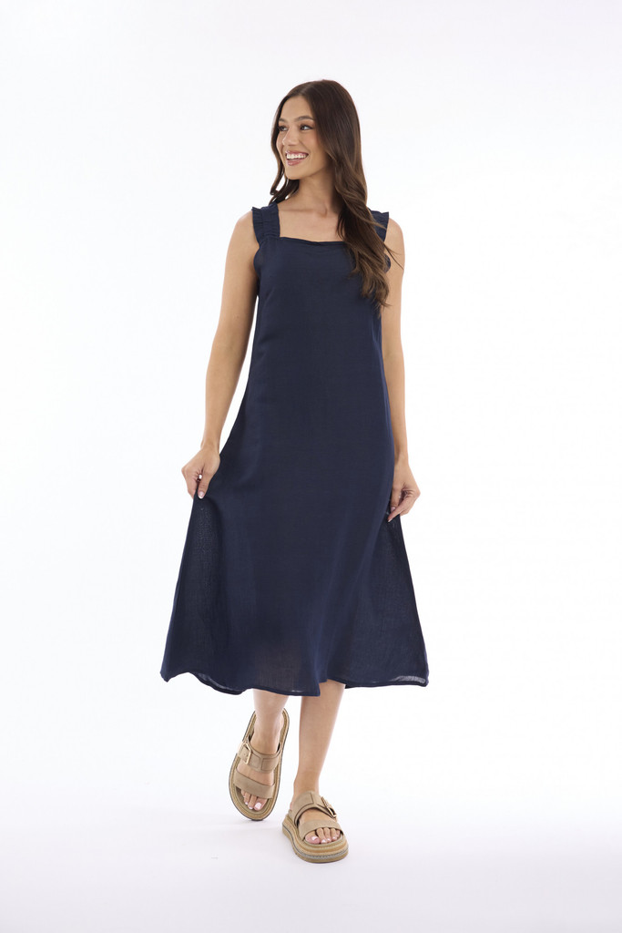Women's Dresses | Linen Solid Strappy Dress | ESCAPE 