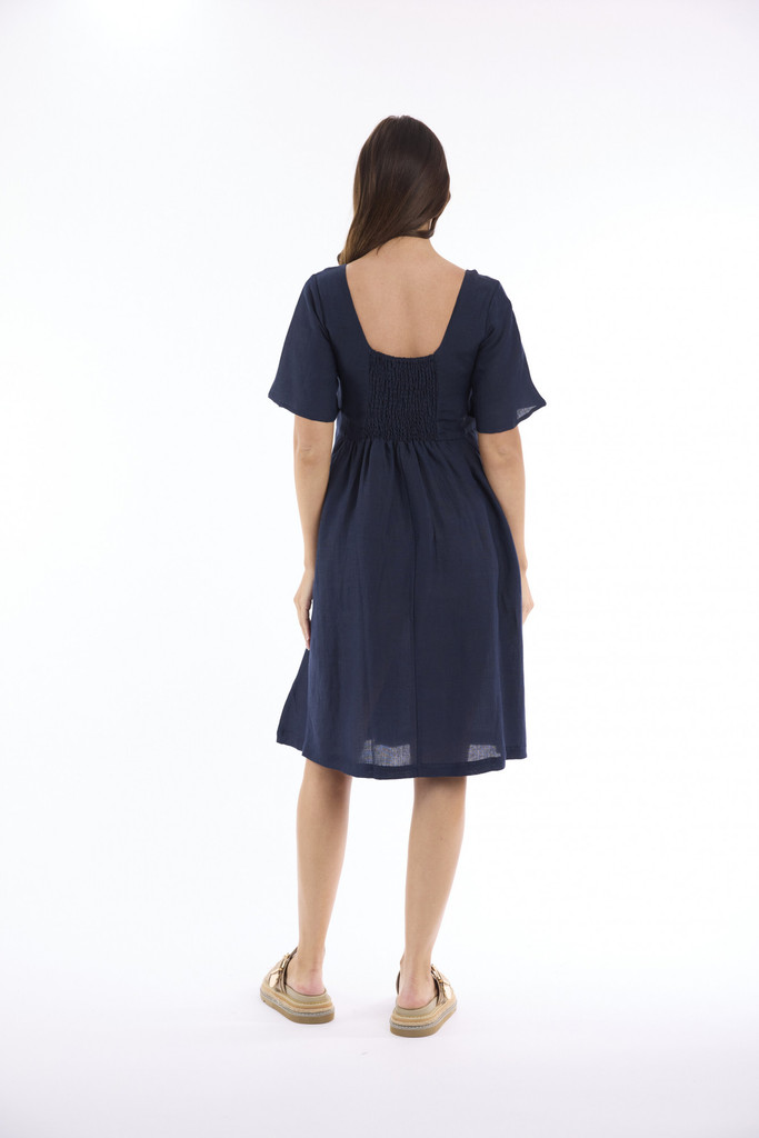 Women's Dresses | Linen Solid Square Neckline Dress | ESCAPE 