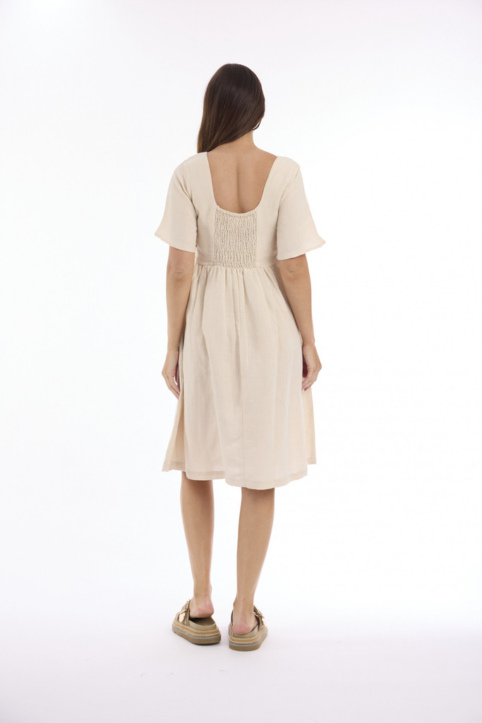 Women's Dresses | Linen Solid Square Neckline Dress | ESCAPE 