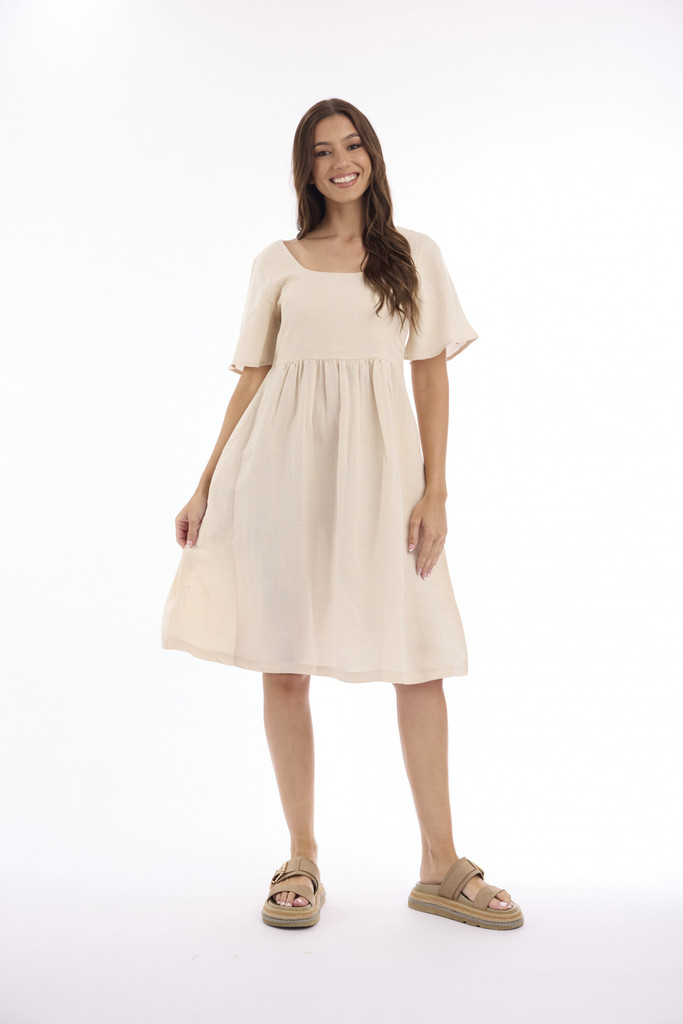 Women's Dresses | Linen Solid Square Neckline Dress | ESCAPE 