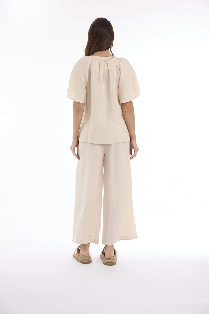 Women's Top | Linen Solid Chinese Collar Wide Sleeve Top | ESCAPE 