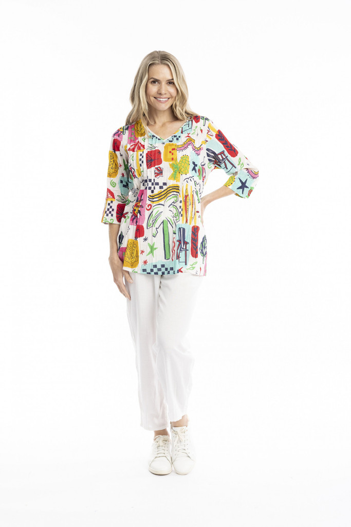 Women's Top | Tina V neck 3/4 Sleeve Pleated Top | ONE SUMMER