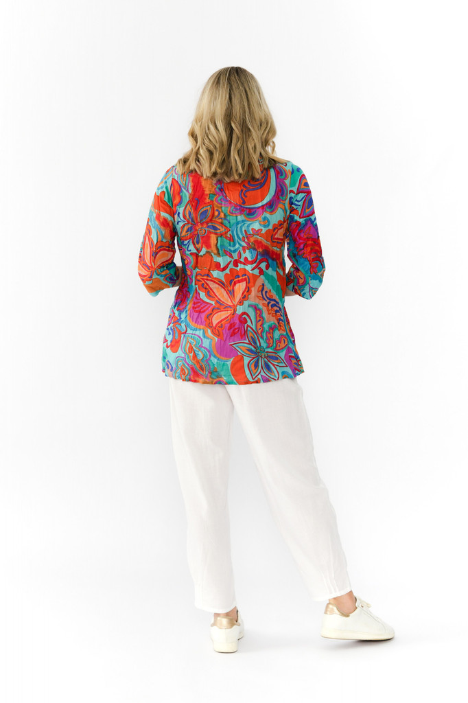 Women's Top | Tina V neck 3/4 Sleeve Pleated Top | ONE SUMMER