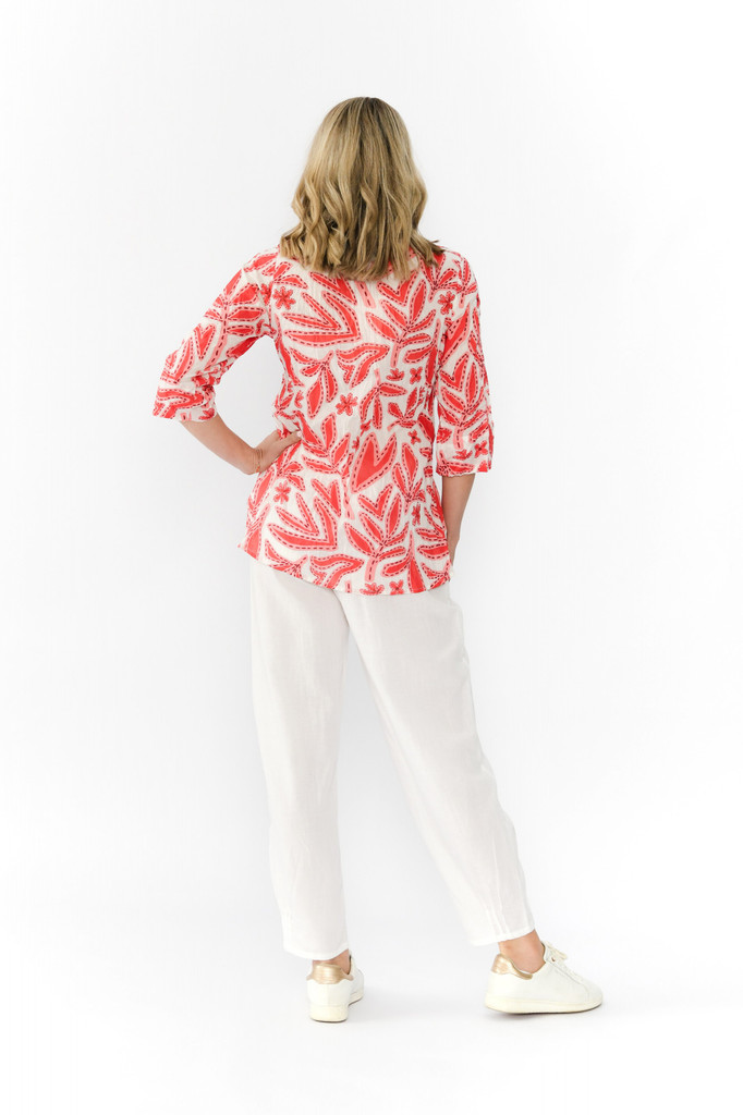 Women's Top | Tina V neck 3/4 Sleeve Pleated Top | ONE SUMMER