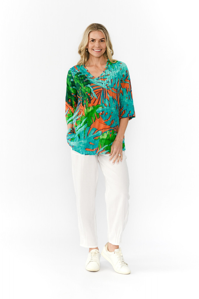 Women's Top | Tina V neck 3/4 Sleeve Pleated Top | ONE SUMMER