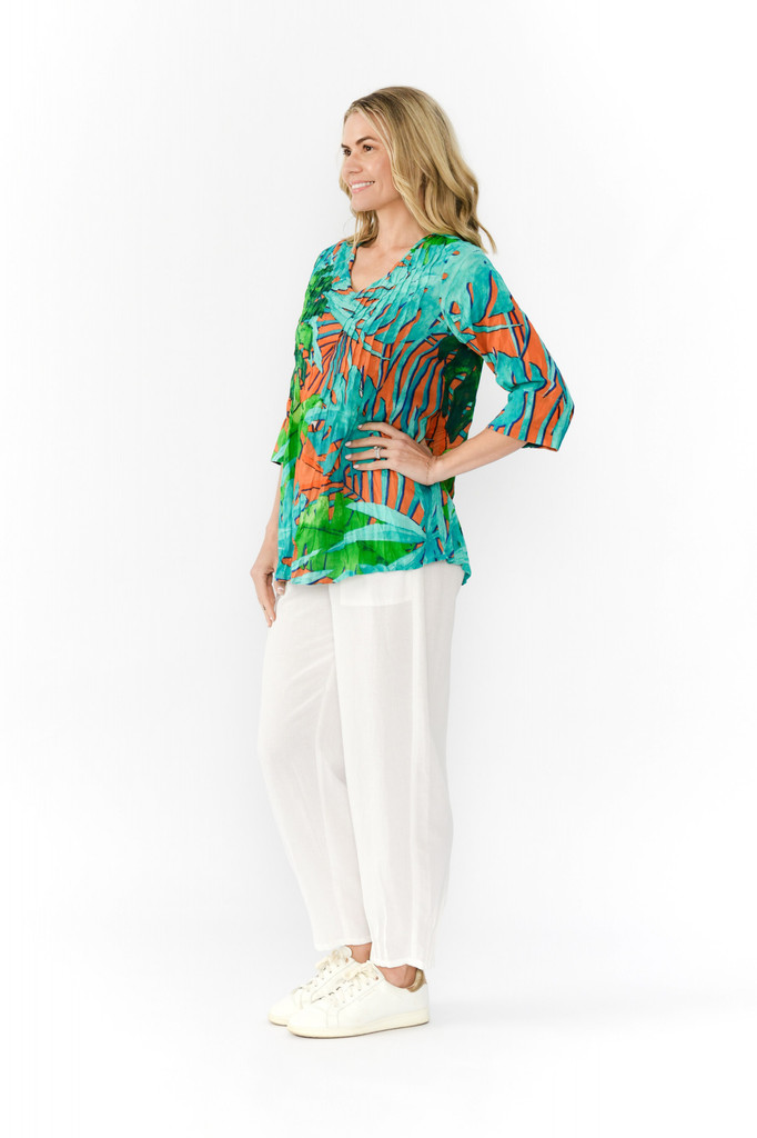 Women's Top | Tina V neck 3/4 Sleeve Pleated Top | ONE SUMMER