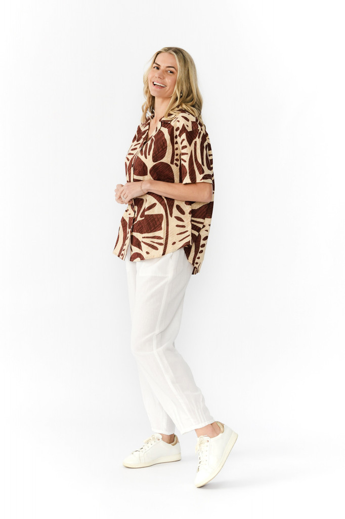 Women's Top | Margot Collared Short Sleeve Top| ONE SUMMER
