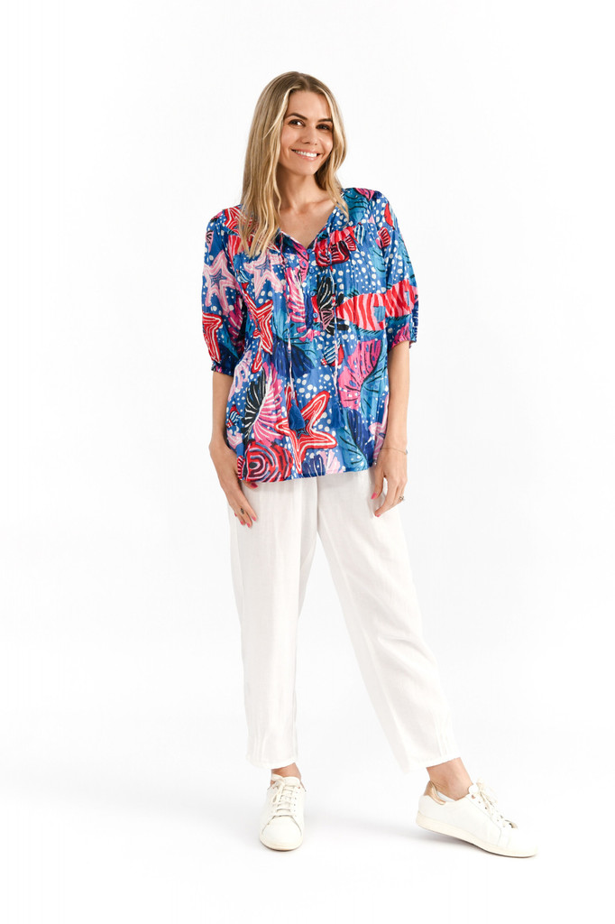 Women's Top | Kayla Short Sleeve Cotton Blouse | ONE SUMMER