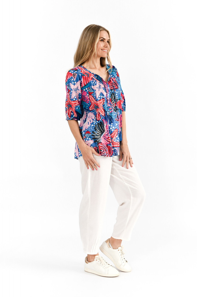 Women's Top | Kayla Short Sleeve Cotton Blouse | ONE SUMMER