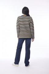 Women's Top | R-neck Stripe Knit Top | ORIENTIQUE