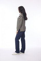 Women's Top | R-neck Stripe Knit Top | ORIENTIQUE