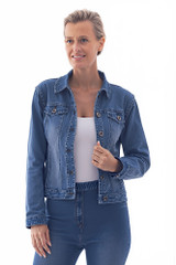 Women's Jackets | Cropped Stretch Denim Jacket  | Cafe Latte