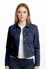 Women's Jackets | Cropped Stretch Denim Jacket  | Cafe Latte