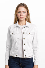 Women's Jackets | Cropped Stretch Denim Jacket  | Cafe Latte