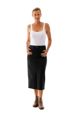Women's Skirt | Midi Stretch Denim Skirt | Cafe Latte