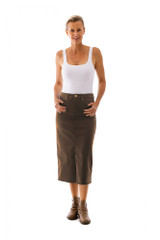 Women's Skirt | Midi Stretch Denim Skirt | Cafe Latte