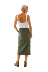 Women's Skirt | Midi Stretch Denim Skirt | Cafe Latte