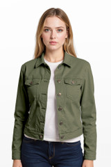 Women's Jackets | Cropped Stretch Denim Jacket  | Cafe Latte