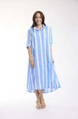 Women's Dresses | Stripe Long Buttonthrough Dress | ORIENTIQUE