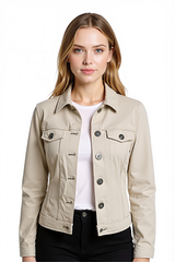 Women's Jackets | Cropped Stretch Denim Jacket  | Cafe Latte
