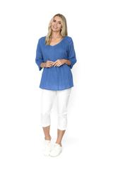 Women's Top | Evie 3/4 Sleeve Pleated Cotton Top | ONE SUMMER