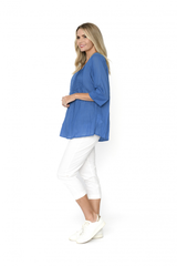 Women's Top | Evie 3/4 Sleeve Pleated Cotton Top | ONE SUMMER