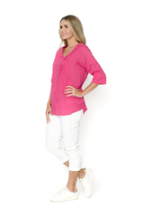 Women's Top | Evie 3/4 Sleeve Pleated Cotton Top | ONE SUMMER