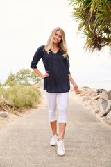 Women's Top | Evie 3/4 Sleeve Pleated Cotton Top | ONE SUMMER