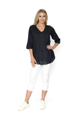 Women's Top | Evie 3/4 Sleeve Pleated Cotton Top | ONE SUMMER