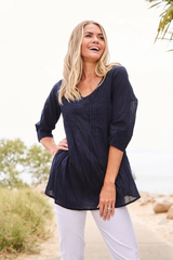 Women's Top | Evie 3/4 Sleeve Pleated Cotton Top | ONE SUMMER
