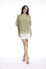 Women's Top | Cotton Gauze Pleated Top | ORIENTIQUE