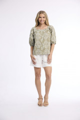 Women's Top | Broderie Print Square Neckline Top | ORIENTIQUE