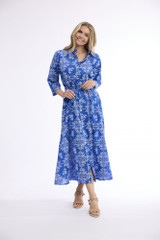 Women's Dresses | Broderie Print Collar Long Dress | ORIENTIQUE