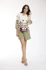 Women's Top | Pellion Round Neck Buttonthrough Top | ORIENTIQUE