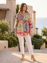 Women's Top | Foulard Fleurs Pleated Top | ORIENTIQUE